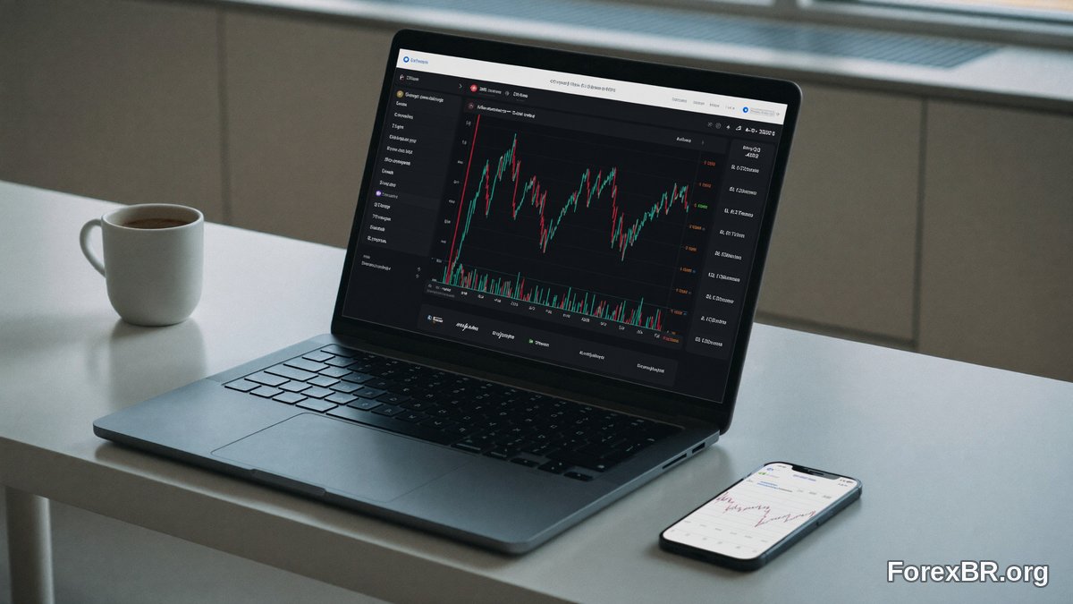 Notebook e celular com a plataforma de trading MetaTrader
