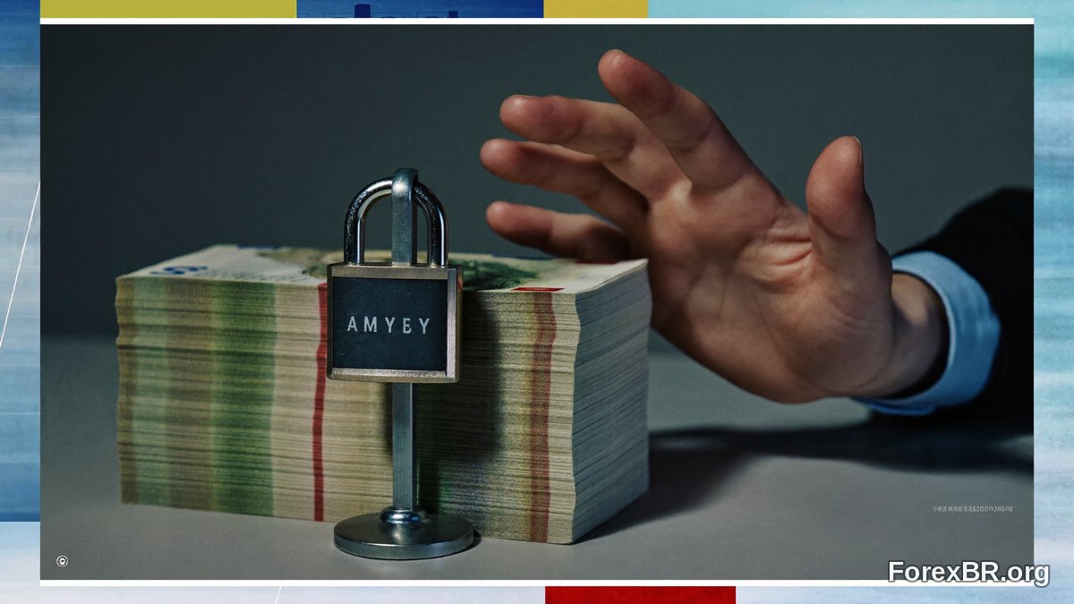Dinheiro atrás de uma barreira ilustrando saque bloqueado
