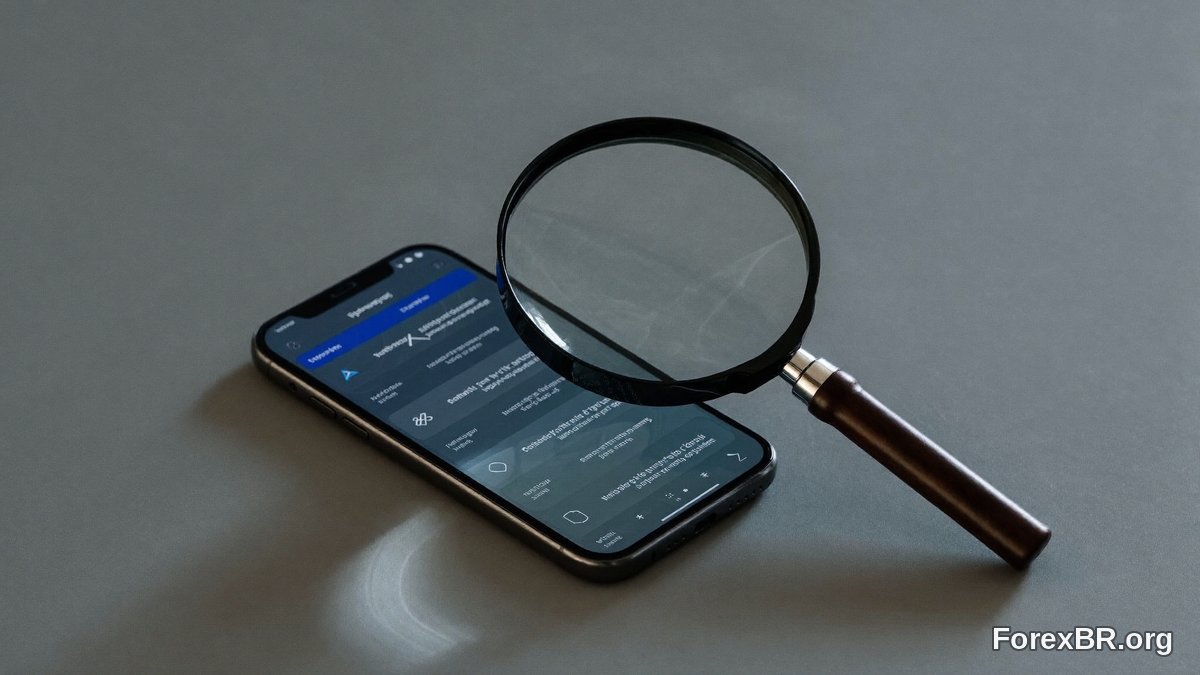 Celular com alertas sob uma lupa avaliando sinais de Forex